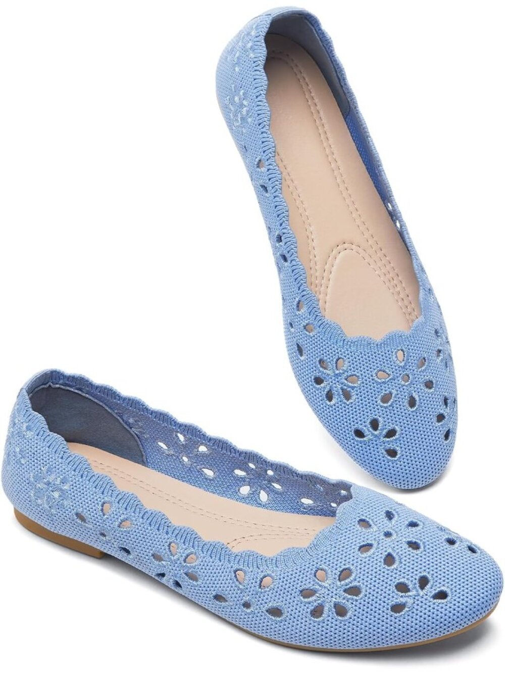 Women's Blue Mesh Floral Ballet Flats Comfortable Slip On Casual Walking Shoes